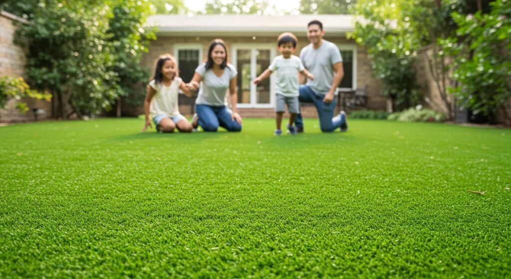 Family enjoying artificial turf, San Jose, CA.