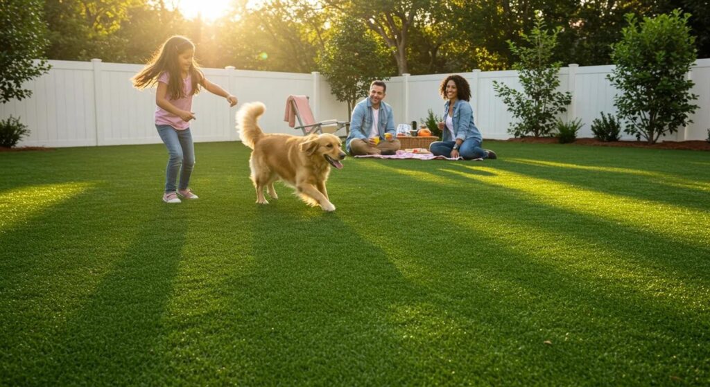 Family enjoying artificial turf in San Jose, CA.