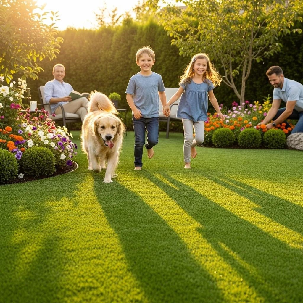 Family enjoying artificial turf in San Jose, CA.