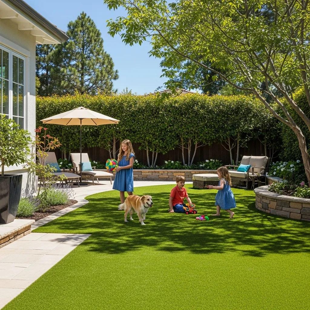 Children playing on artificial turf, San Jose, CA.