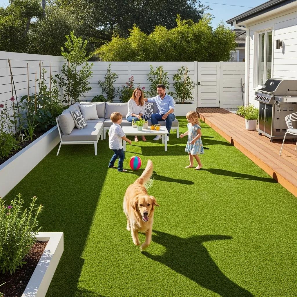 Family enjoying artificial turf, San Jose, CA.